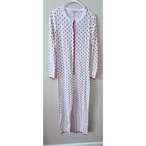 Playboy Intimates Bunny All Over Print Pink White Pajamas Butt Flap Womens M